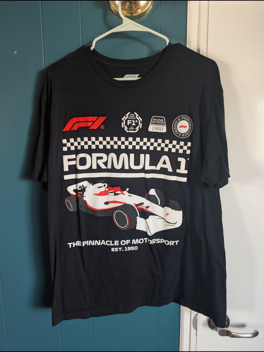 Hybrid Apparel Black Formula 1 Graphic Tee with Red & White Accents